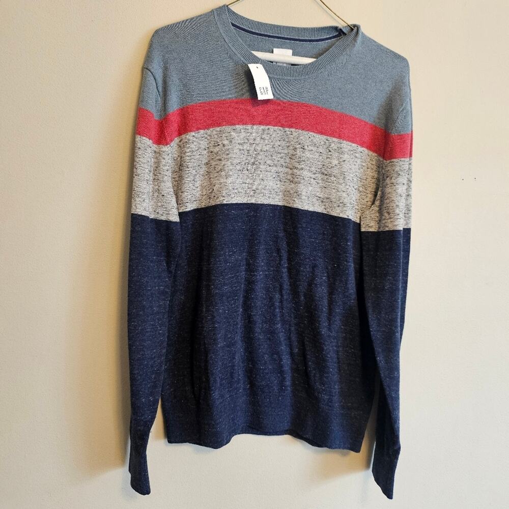 GAP Blue Gray Pink Stripe Sweater Small NWT Mens Color Blocked